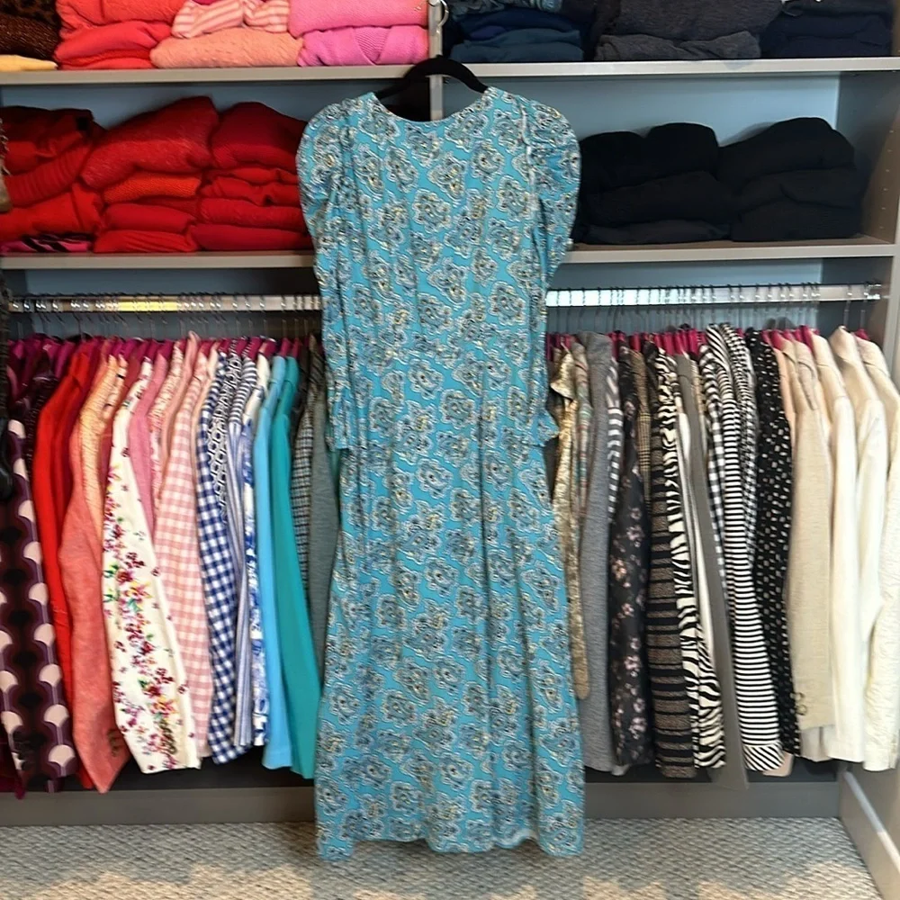 J Crew blue and paisley print long sleeve v neck dress size 0 NWT